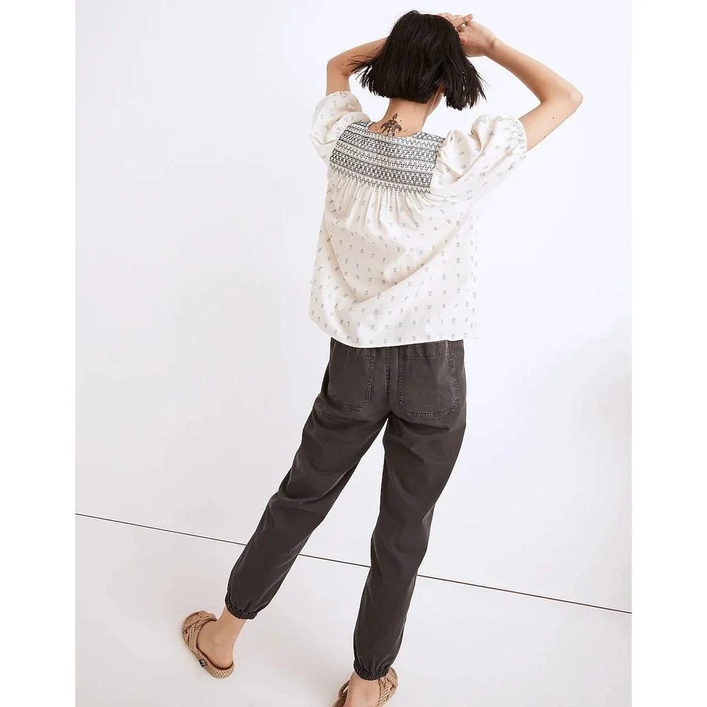 Madewell Embroidered-Yoke Top in Clipdot White Sz Small